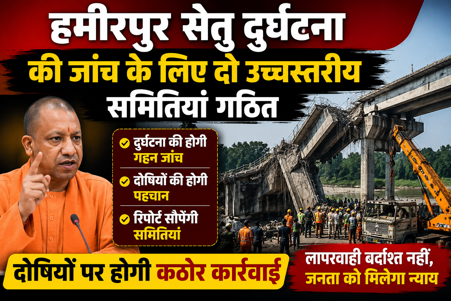 हमीरपुर सेतु दुर्घटना की जांच के लिए दो उच्चस्तरीय समितियां गठित, दोषियों पर होगी कठोर कार्रवाई
