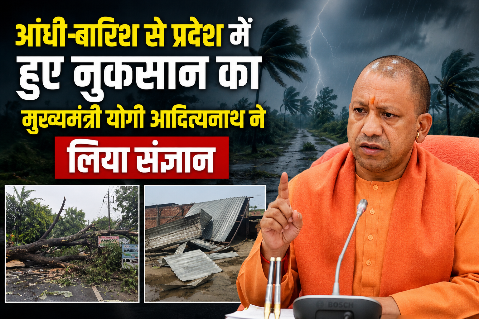 आंधी-बारिश से प्रदेश में हुए नुकसान का मुख्यमंत्री योगी आदित्यनाथ ने लिया संज्ञान