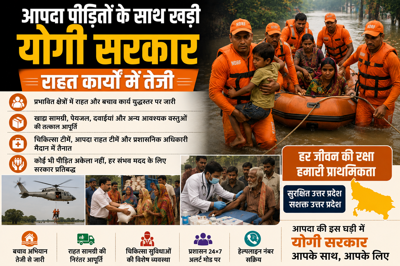 आपदा पीड़ितों के साथ खड़ी योगी सरकार, राहत कार्यों में तेजी