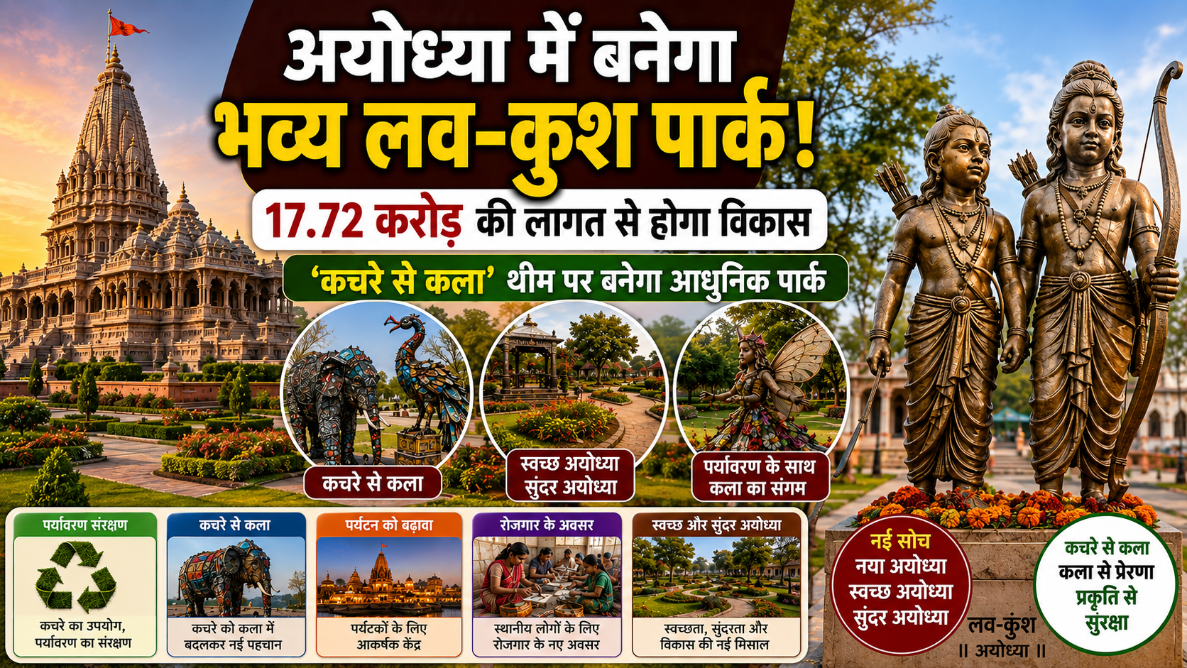 अयोध्या में बनेगा भव्य लव-कुश पार्क, 17.72 करोड़ की लागत से 'कचरे से कला' थीम पर होगा विकास