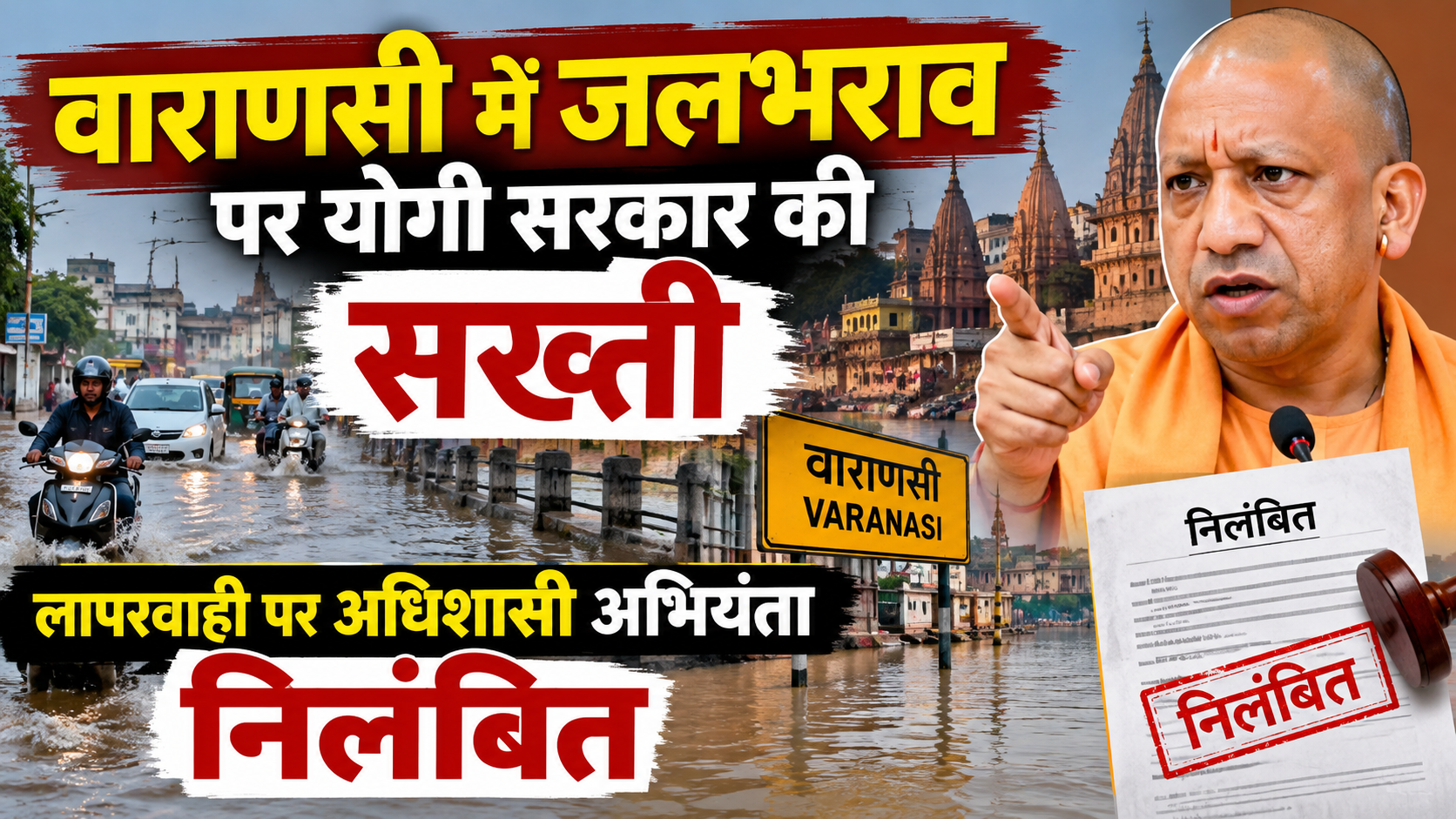 वाराणसी में जलभराव पर योगी सरकार की सख्ती, लापरवाही पर अधिशासी अभियंता निलंबित