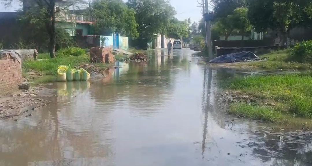 गांव कुरकन्दा के मुख्य मार्ग पर गंदगी और जल भराव के चलते जन जीवन हुआ अस्त व्यस्त